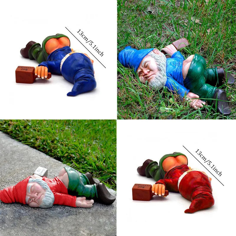 S/M/L Blue Red Dwarf lying Drunk Gnome Statues Fairy Garden Decor Ornaments Flower Pot Micro Landscape Outdoor Figurine