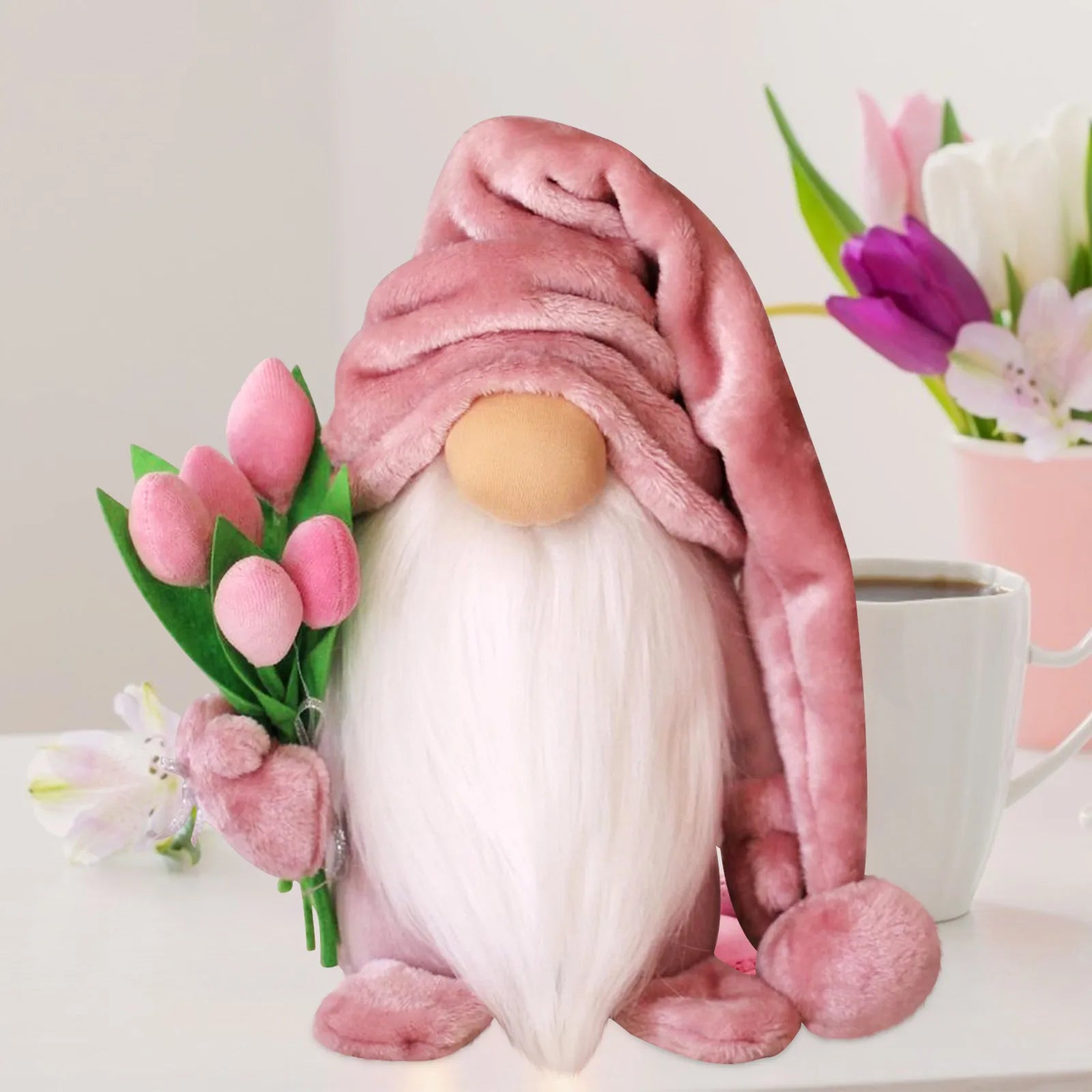 Gnome Holding Tulip Figurine