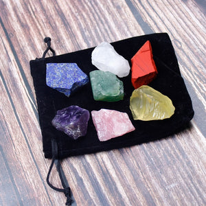 1 set crystal stone seven chakras Black cloth bag