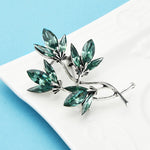 Wuli&baby Green Sparlking Crystal Brooch Pins Flower Women Fashion Brooches Leaf Badge Trendy Jewelry Gift