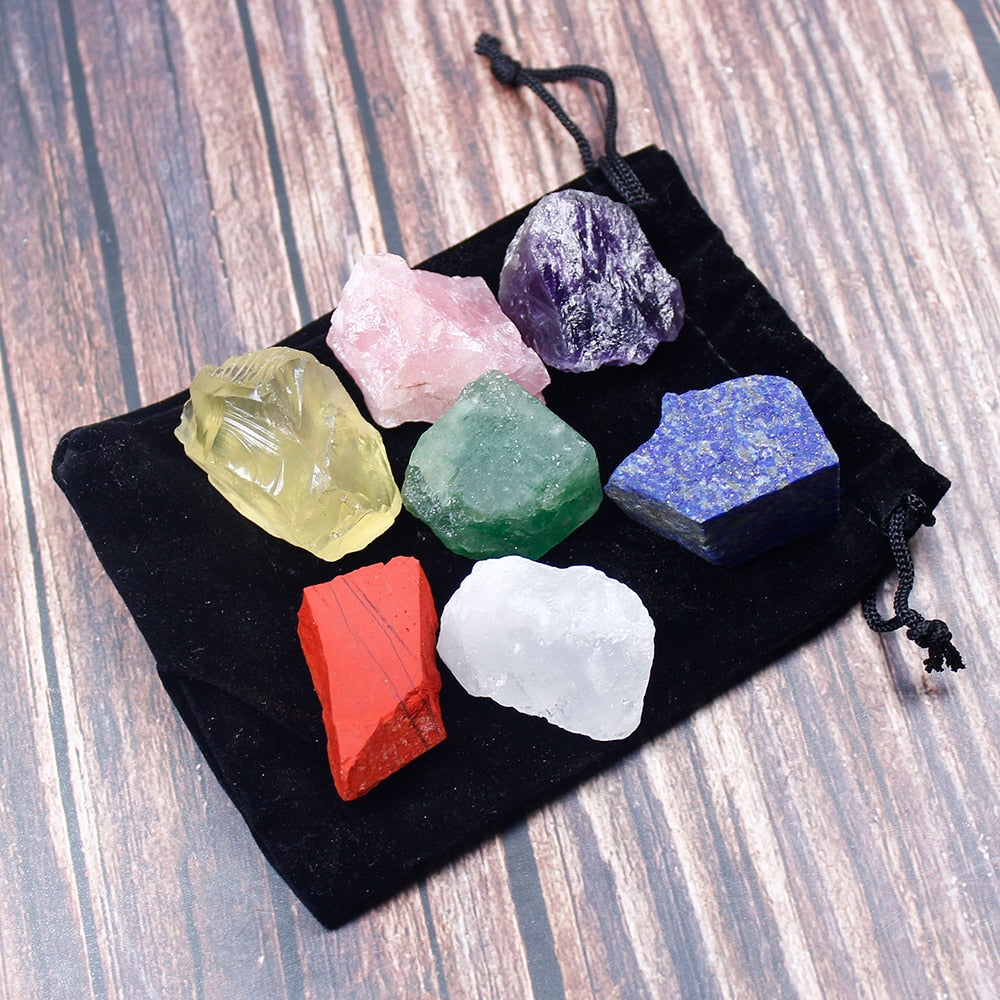1 set crystal stone seven chakras Black cloth bag