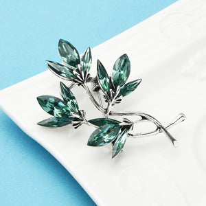 Wuli&baby Green Sparlking Crystal Brooch Pins Flower Women Fashion Brooches Leaf Badge Trendy Jewelry Gift